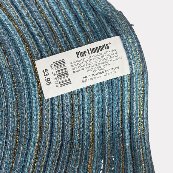 Pier 1 Imports Five Piece Round Ruffle Edge Placemats Blue Yellow Green Metallic - Picture 7 of 8